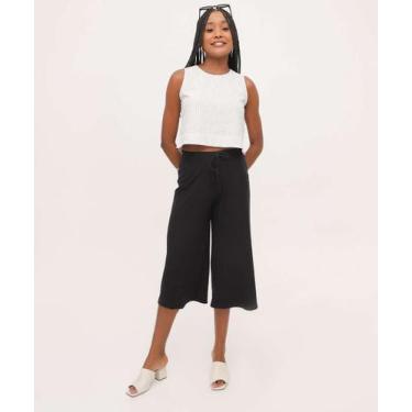 Imagem de Calça Pantacourt Feminina Canelada Marisa-04071, Preto, G
