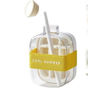 Imagem de Copo de gelo e água em um, bandeja de gelo sem toque, garrafa de água com canudo, fácil de pressionar para liberar a bandeja vertical de cubos de gelo com tampa (branco, L-800 ml)