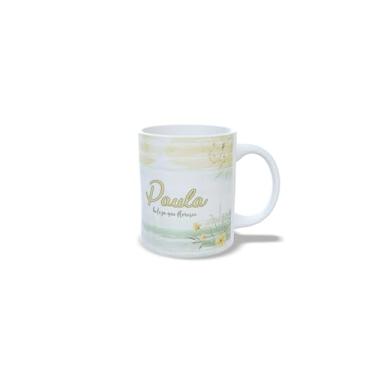 Imagem de Caneca de Cerâmica Personalizada Alice com Design Floral, Branco e Amarelo, 325 ml (p)