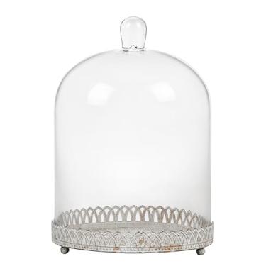 Imagem de Twakutwku 30,5 cm de altura, grande, resistente, feita à mão, cúpula cloche de vidro com base de metal em branco gasto para planta, terrário, colecionáveis, vela. Cúpula de vidro cloche, estojo de