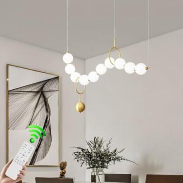 Imagem de Lustre moderno de LED, elegante e decorativo, com cúpula em acrílico branco regulável, 10 lâmpadas, ideal para sala de jantar, cozinha estilo fazenda, mesa de jantar ou ilha.
