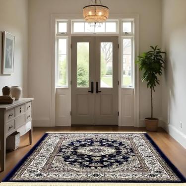 Imagem de 1 Tapete Entrada Porta Hall Grande Belga Es Cl 140 x 200 Vr (D5Cla Azul Vermelho Bege - Classico Medalhão Floral)