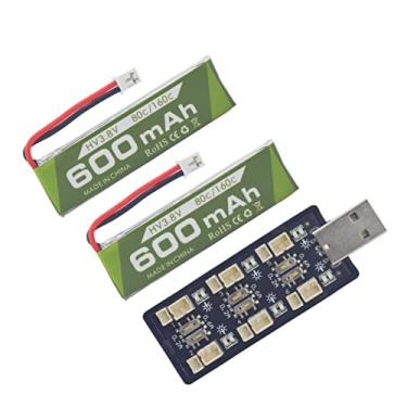 Imagem de Fytoo 2 baterias de lítio 1S 3,8V 80C 600mAh com conector JST-PH 2.0 com carregador USB de seis canais 1S para Cinewhoop Tinyhawk Micro FPV Racing Drones RC RC Bateria de aeronave
