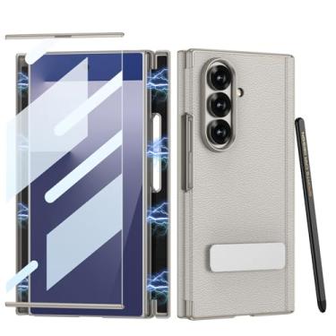 Imagem de FWYANZH Capa de couro para Samsung Galaxy Z com três dobras, protetor de tela, capa com suporte, fecho magnético, caneta dobradiça antiarranhões, cinza, dobra tripla