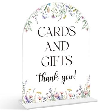 Imagem de Placa de cartões e presentes - Placa de chá de panela de flores silvestres, 1 pacote de placas de acrílico com suporte, peças centrais de chá de panela para mesas, decoração de recepção de casamento