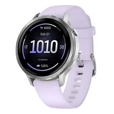 Imagem de GPS Garmin Venu 4 Prata com Pulseira de Silicone Lavanda 41mm