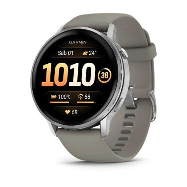 Imagem de GPS Garmin Venu 4 Prata com Pulseira de Silicone Cinza 45mm