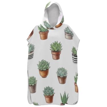 Imagem de Joisal Poncho de surfe para mudança de roupão adulto toalha de banho com capuz bonito secagem rápida aquarela suculentas ponchos de praia brancos para homens