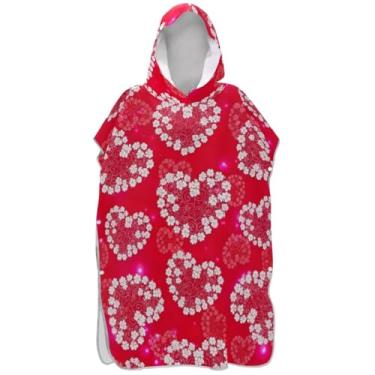 Imagem de Joisal Poncho de surfe vestível para adultos trocador de roupão toalha com capuz floral coração vermelho poncho masculino com capuz
