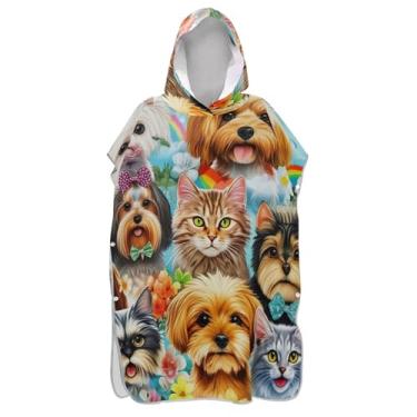 Imagem de TSENQUE Roupão de troca de gatos fofos para adultos, poncho de surfe, ponchos de praia de secagem rápida, para homens, toalha de banho com capuz