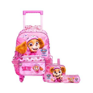 Imagem de Kit Patrulha Canina Skye Mochila 4 Roda + Lancheira + Estojo