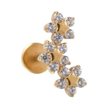 Imagem de Brinco De Cartilagem Em Titânio Cor Dourada Com Zircônia Cúbica Em For