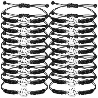 Imagem de Aoocoeo Conjunto de 20 pulseiras de tecido com tema esportivo, joias ajustáveis de corda trançada com pingentes de basquete, futebol, vôlei, beisebol, para jogadores de equipe, fãs, lembrancinhas de