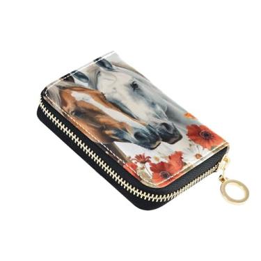 Imagem de Carteiras femininas de pintura de cavalos com zíper e bloqueio de RFID, porta-cartões de crédito, desenho animado, viagem, dinheiro, bolso para moedas