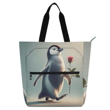 Imagem de GAIGEO Linda bolsa de trabalho feminina rosa pinguim bolsa escolar de lona com zíper utilitário presente infantil para amantes de livros