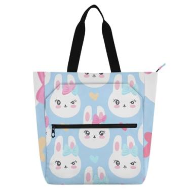 Imagem de Cute Rabbits Bolsas femininas de tecido de lona para trabalho, bolsas para professores, professores, livros, presentes
