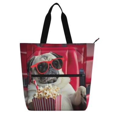Imagem de GAIGEO Pug Dog Bolsa de trabalho divertida para mulheres, bolsa de lona, bolsa carteiro universitária com compartimentos