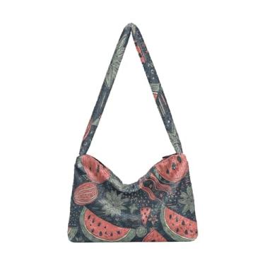 Imagem de Bolsa de pelúcia American Independence Day, Hobo, bolsas médias para mulheres, American July 4 Watermelon Creative 2, One Size