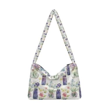 Imagem de GAIGEO Lemons Bolsa de ombro feminina, bolsa de ombro, bolsas de ombro para mulheres, Buquê de vaso roxo aquarela, One Size