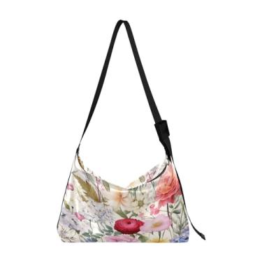 Imagem de Bolsa masculina de couro floral e floral, bolsa transversal grande, bolsa de ombro com zíper, Aquarela floral e floral 3, One Size