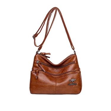 Imagem de NICOLE & DORIS Bolsas femininas com vários bolsos, bolsas transversais casuais, à prova d'água, alças largas ajustáveis, Marrom, Large