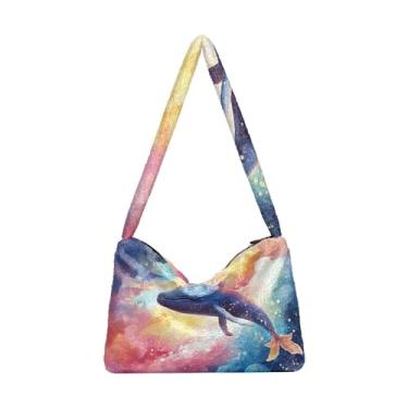 Imagem de Bolsa de ombro feminina floral rosas aquarela, bolsa de livro, bolsas de outono, Fantasy Sea of Clouds and Whale-2, One Size