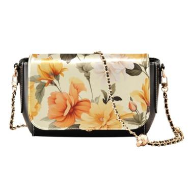 Imagem de GAIGEO Bolsa tiracolo feminina Edifícios com cúpula azul, bolsas de couro para mulheres tamanho médio, Flores amarelas e laranjas florais vintage - 1, One Size
