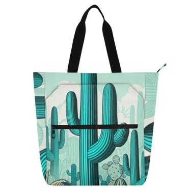 Imagem de GAIGEO Cactus Plants – Sacolas femininas para trabalho, lona, praia, livro, bolsa com zíper, bolsa de professores com compartimentos