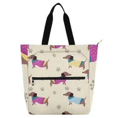 Imagem de GAIGEO Dachshund Dogs Suéter Colorido Impressão Livro Sacola para Crianças Mulheres Escola Trabalho Viagem Zíper Bolsa de Ombro Médio