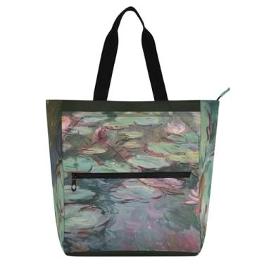 Imagem de GAIGEO Bolsa feminina Monet Water Lily para trabalho, lona, praia, escola, bolsas para professores, amantes de livros