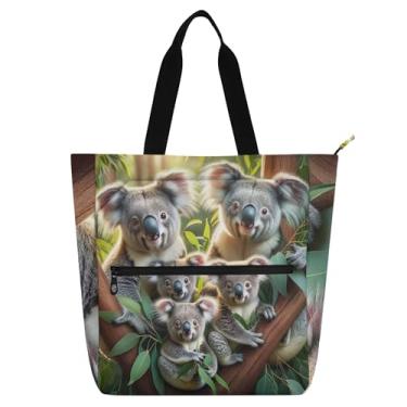 Imagem de GAIGEO Linda bolsa de trabalho feminina Koala Family Bolsa de trabalho de lona praia com zíper bolsas femininas infantis para amantes de livros