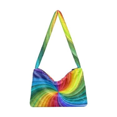 Imagem de GAIGEO Bolsas de ombro femininas Flying Bees, bolsa de ombro, bolsa feminina para uso ao ar livre, Arco-íris colorido redemoinho torcido, One Size