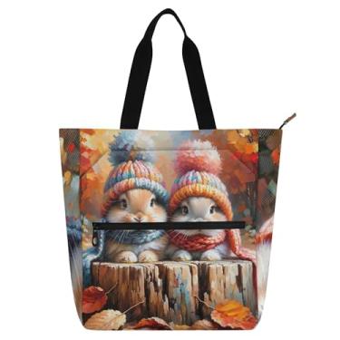 Imagem de GAIGEO Sacola feminina Cute Bunny Rabbit para trabalho, lona, praia, escola, bolsas médias para amantes de livros