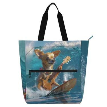 Imagem de GAIGEO Bolsa de trabalho feminina chihuahua para surfe para cães, bolsa escolar universitária, bolsa infantil fofa com compartimentos