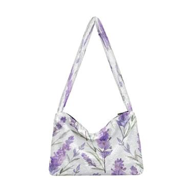 Imagem de Sunflowers are Orange Plush Underarm Bag, Bolsa de ombro com zíper, bolsa de ombro média para mulheres, Lavanda-4, One Size