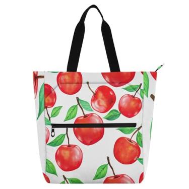 Imagem de Sacola de trabalho branca com maçãs vermelhas aquarela, para mulheres, lona, praia, livros, zíper, bolsas para professores, presente para amantes de livros