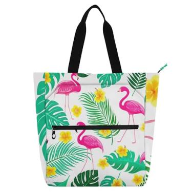 Imagem de GAIGEO Bolsa feminina de trabalho flamingos rosa de lona para escola de praia, presente infantil para amantes de livros