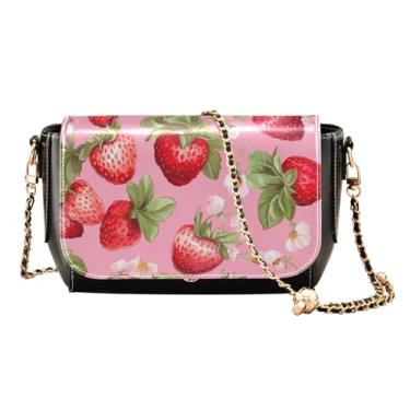 Imagem de Cactus and Flower on a Green Faux Leather Shoulder Bag, Ladies Leather Crossbody Bags, Leather Bag for Women Crossbody, Morango em rosa - 3, One Size