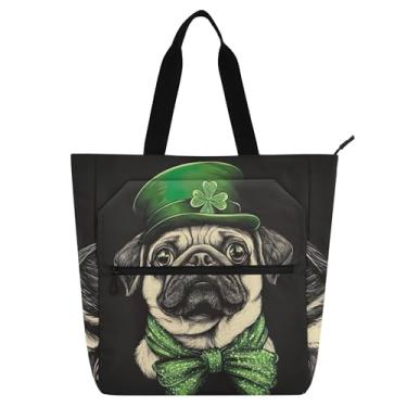 Imagem de GAIGEO Linda sacola de arte de cachorro pug para crianças e mulheres com zíper bolsa escolar reutilizável para trabalho com estampa floral