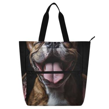 Imagem de GAIGEO Sacola Happy English Bulldog Sorrindo Livro para Crianças Mulheres Trabalho Escola Zíper Lona Linda Estampa Animal Bolsa Reutilizável