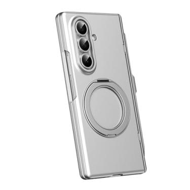 Imagem de POYUFRG Capa magnética para Samsung Galaxy Z Fold 7, capa fosca de proteção de dobradiça de tela com tudo incluso com suporte para S-Pen e capa de suporte de anel de metal, prata, Z Fold 7