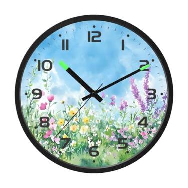 Imagem de SEHANY Herb Wildflower Relógio de parede silencioso sem tique-taque relógio redondo operado por bateria 30 cm controle de som luz noturna relógios de parede para sala de estar, cozinha, quarto