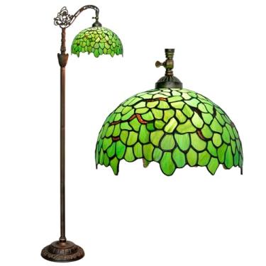 Imagem de Luminária de chão estilo Tiffany com vitral em arco, 30x45x160 cm, haste flexível ajustável, luminária de canto para leitura, decoração para quarto e sala de estar, cor glicínia.
