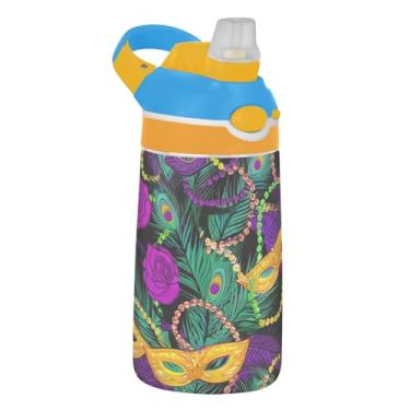 Imagem de Garrafa de água colorida para crianças com máscara de carnaval dourada roxa para escola, 473 ml Tritan 473 ml, garrafa de água esportiva com canudo, copos de viagem à prova de vazamento para crianças