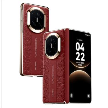 Imagem de POYUFRG Capa de couro para Huawei Mate X7, capa galvanizada de negócios de luxo leve capa de proteção magnética com tudo incluído, vermelha, Mate X7