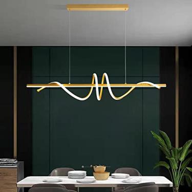 Imagem de Luminária pendente linear moderna, luminária pendente LED regulável, lustre LED linear ondulado criativo para ilha de cozinha e sala de jantar, 48W/68W, luminária suspensa longa de alumínio.