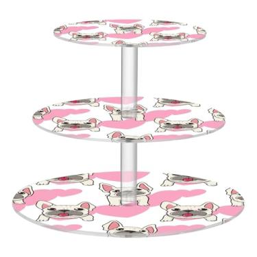 Imagem de Lindo buldogue francês com desenho animado para festa de chá e cupcake, 3 camadas, copo redondo, torre de bolo, suporte de mesa fofo para sobremesa, decorações de festa de chá, decorações de