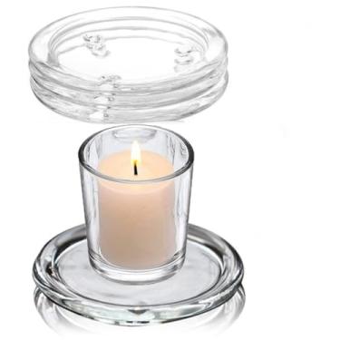 Imagem de Cumuiu Suporte de vela de vidro transparente transparente placa de vela redonda (pacote com 12 7,6 cm)