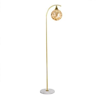 Imagem de Luminária de chão com cúpula de vidro, estilo nórdico minimalista, para decoração de interiores, vertical, ideal para leitura ou para usar ao lado do sofá. Base em mármore preto e dourado, c