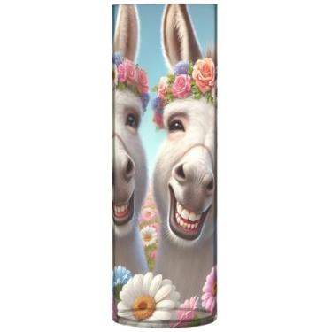 Imagem de Vaso de flores cilíndrico de animal sorridente de burro fofo vaso de flores redondo personalizado bonito decoração moderna para sala de estar, 30 cm x 9,9 cm